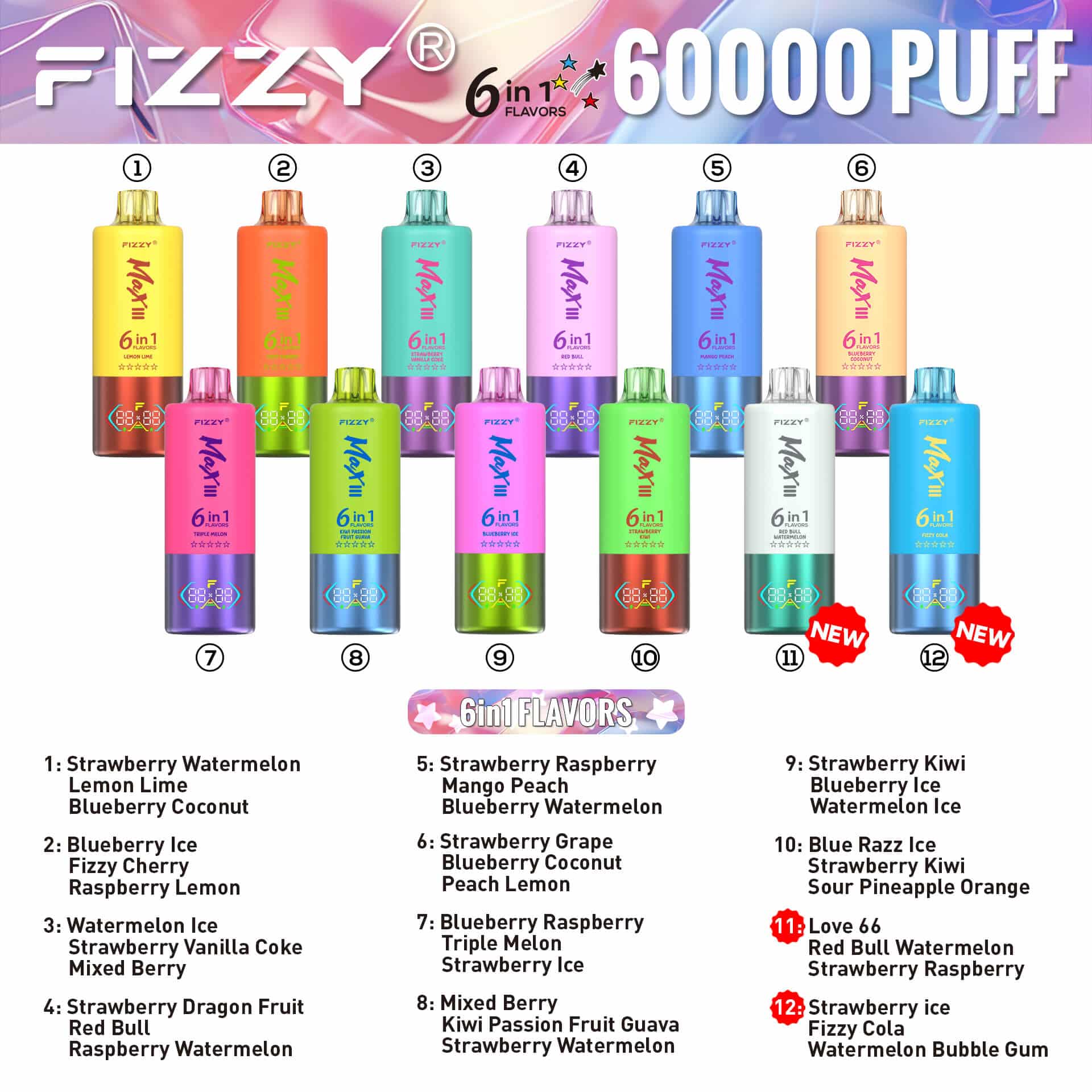 Fizzy Max III 6in1 60000 Puffs Engångs Vape Smaker