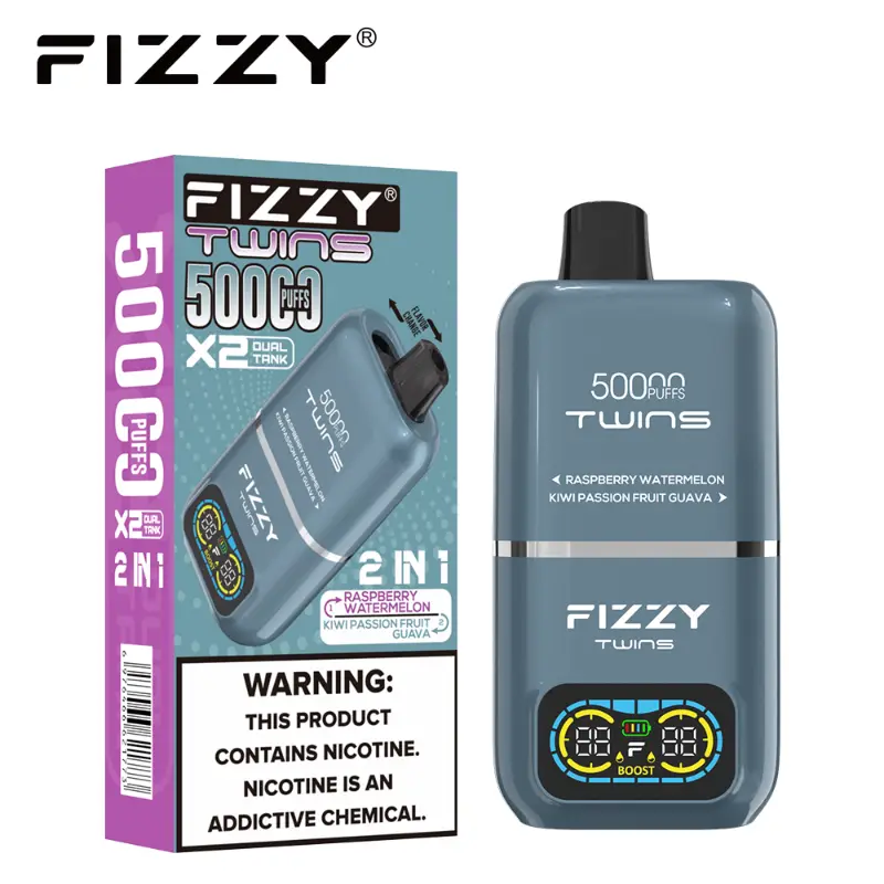 Fizzy Twins 50000 Puffs Vape 08 Raspberry Watermelon Kiwi Passion Fruit Guava