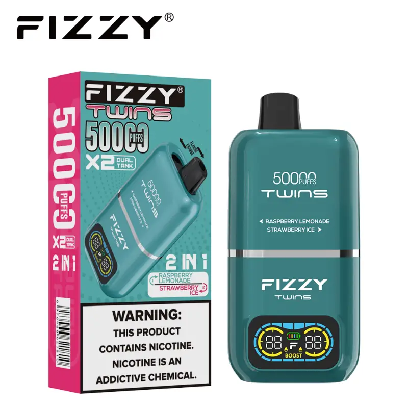 Fizzy Twins 50000 Puffs Vape 10 Raspberry Lemonade Strawberry Ice